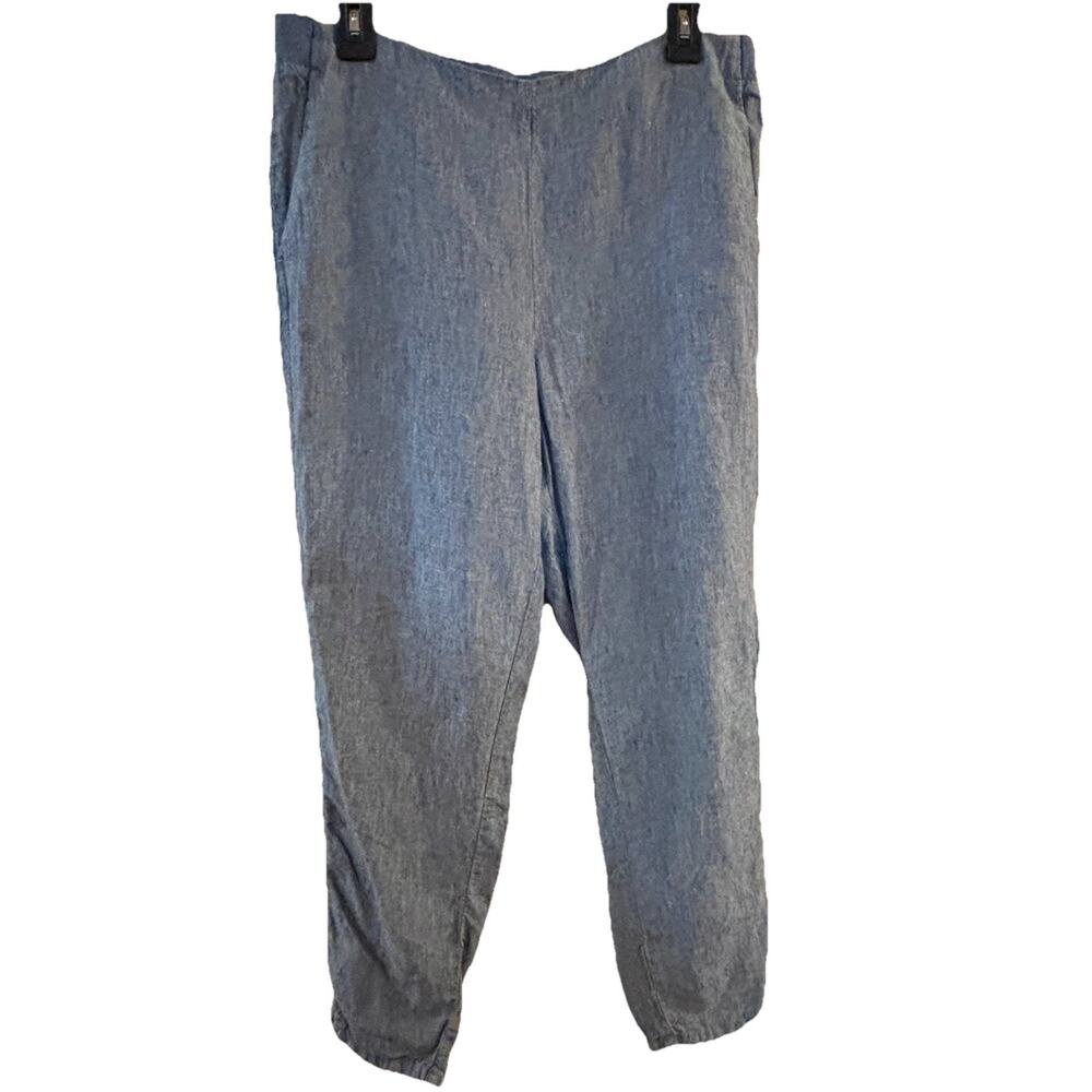 J Jill Love Linen Pants Sz M Chambray Crop Ankle Resort Wear Vacation Beach